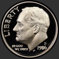 аверс 10¢ (dime) 1986 "USA  - ダイム/ 1986  -  S証明"
