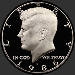 аверс 50¢ (half) 1986 "ABD - 50 Cents (Half Dollar) / 1986 - S Kanıtı"