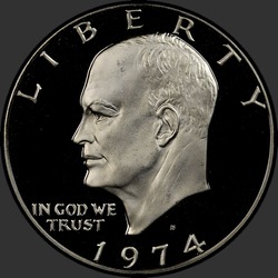 аверс 1$ (бак) 1974 "США - 1 доллар / 1974 - серебро Pr"