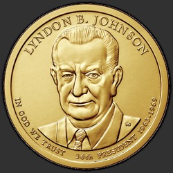 аверс 1$ (buck) 2015 "USA - 1 Dollar / 2015 - Dollar présidentielle Lyndon B. Johnson / S"