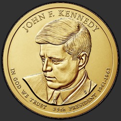 аверс 1$ (buck) 2015 "USA - 1 Dollar / 2015 - Presidential Dollar John F. Kennedy / P"