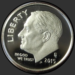 аверс 10¢ (dime) 2015 "Roosevelt, 10 ¢ / 2015 / Silver"