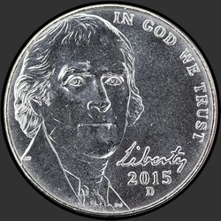 аверс 5¢ (nickel) 2015 "EUA - 5 cêntimos / 2015 - { "_": "D"}"