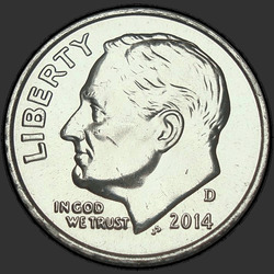 аверс 10¢ (дайм) 2014 "Рузвельт, 10¢ / 2014 / D"