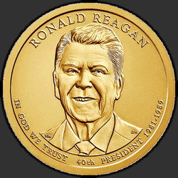 аверс 1$ (бак) 2016 "Президент Рейган, 1 $ / 2016 / D"