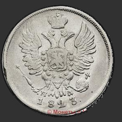 реверс 20 kopecks 1823 "20 centavos 1823 SPB-DP. Crown estreita"