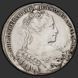 реверс 1 rupla 1734 "1 rupla 1734 Kenttä "VUODEN 1734". pienempi pää. Cross Crown osakkeita kirjoitus. 5 helmiä hiuksissa"