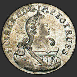 реверс 6 groszy 1759 "6 penniä vuonna 1759. "ELISAB ... RVSS". Käänteinen "... PRUSSIAE""