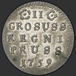 аверс 2 grosze 1759 "2 penny 1759. dénomination de "grossus" entre trèfles"