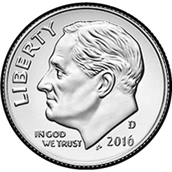аверс 10¢ (дайм) 2016 "США - Dime / 2016 / D"