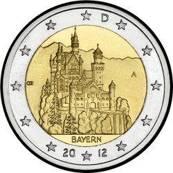 аверс 2€ 2012 "Баварія - замок Нойшванштайн"