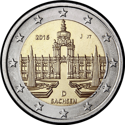 аверс 2€ 2016 "Almanya - Zwinger Sarayı, Almanya