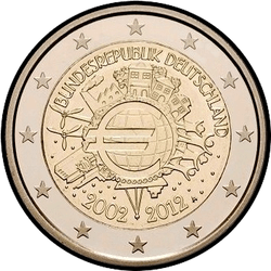 аверс 2€ 2012 "10 ans de billets et de pièces en euros"