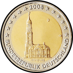 аверс 2€ 2008 "Federal state of Hamburg (D)"