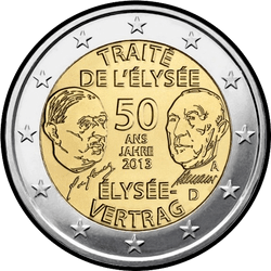 аверс 2€ 2013 "50 Years of Franco-German Friendship (Élysée Treaty) (D)"