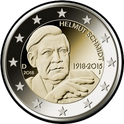 аверс 2€ 2018 "100-річчя з дня народження Федерального канцлера Німеччини Гельмута Шмідта"