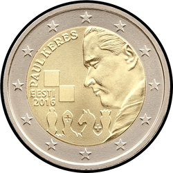 аверс 2€ 2016 "100 gadus kopš Paul Keres dzimšanas"