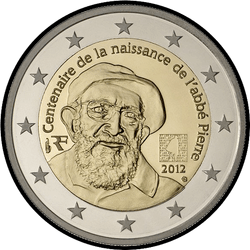 аверс 2€ 2012 "100th Anniversary of the Abbot of Pierre"