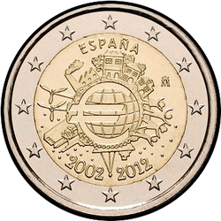 аверс 2€ 2012 "Diez años de billetes y monedas en euros"