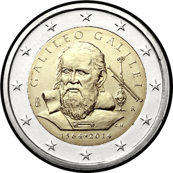 аверс 2€ 2014 "450 гадоў з дня нараджэння Галілеа Галілея"