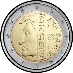 аверс 2€ 2015 "750-річчя з дня народження Данте Аліг