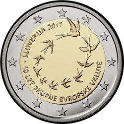 аверс 2€ 2017 "10 лет евро в Словении"