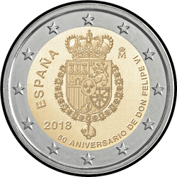 аверс 2€ 2018 "50th anniversary of the birth of King Philip VI"