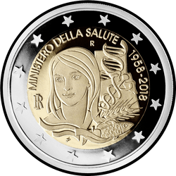 аверс 2€ 2018 "60th anniversary of the Ministry of Health of Italy"