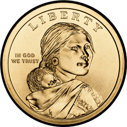 аверс 1$ (buck) 2013 "USA - 1 Dollar / 2013 - Sacagawea Dollar TREATY WITH / P"