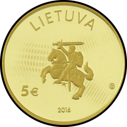 аверс 5€ 2016 "Литовська наука - фізика"