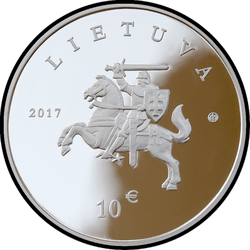 аверс 10€ 2017 "El sabueso lituano y el caballo de Zemaitia"