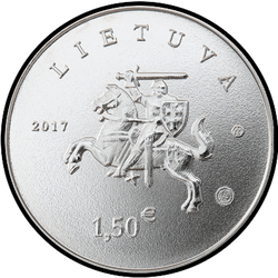 аверс 1,5 евро 2017 "Литовская гончая и Жемайтская лошадь"
