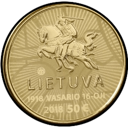 аверс 50€ 2018 "Lietuvas neatkarības 100 gadu atjaunošanas gads"