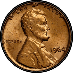 аверс 1¢ (penny) 1964 "संयुक्त राज्य अमरीका - 1 प्रतिशत / 1964 - { "_": "पी"}"