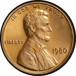 аверс 1¢ (penny) 1980 "미국 - 1 센트 / 1980 - 증거 S"
