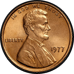 аверс 1¢ (penny) 1977 "EUA - 1 Cent / 1977 - S Proof"
