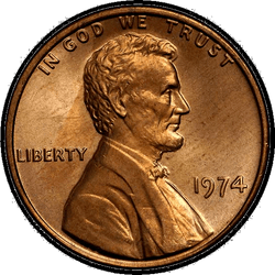 аверс 1¢ (пенни) 1974 "США - 1 Cent / 1974 - S Доказ"