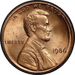 аверс 1¢ (penny) 1986 ""