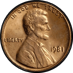 аверс 1¢ (penny) 1981 "EUA - 1 Cent / 1981 - { "_": "S T2 Proof"}"