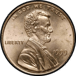 аверс 1¢ (penny) 1999 "USA - 1 Cent / 1999 - P"