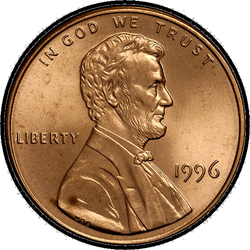 аверс 1¢ (penny) 1996 "EUA - 1 Cent / 1996 - S Proof"