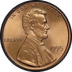 аверс 1¢ (penny) 1995 "EUA - 1 Cent / 1995 - S Proof"