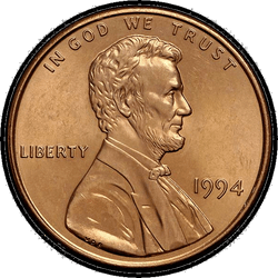 аверс 1¢ (пенни) 1994 "США - 1 Cent / 1994 - S PROOF"