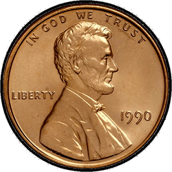 аверс 1¢ (пенни) 1990 "USA - 1 Cent / 1990 - P"