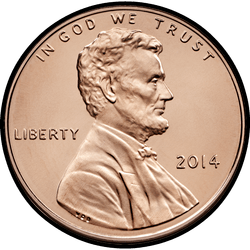 аверс 1¢ (penny) 2014 "ABD - 1 Cent / 2014 - D"
