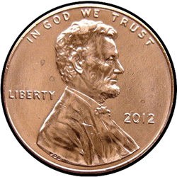 аверс 1¢ (penny) 2012 "USA  -  1セント/ 2012  -  S"