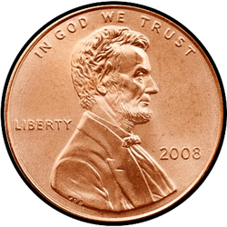 аверс 1¢ (пенни) 2008 "США - 1 Cent / Рік випуску 2008 - D"