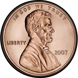 аверс 1¢ (penny) 2007 "USA - 1 Cent / 2007 - S Dowód"