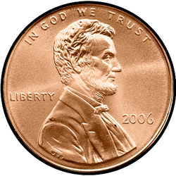 аверс 1¢ (penny) 2006 "USA - 1 Cent / 2006 - P"