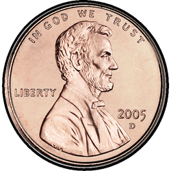 аверс 1¢ (penny) 2005 "USA - 1 Cent / 2005 - S Důkaz"